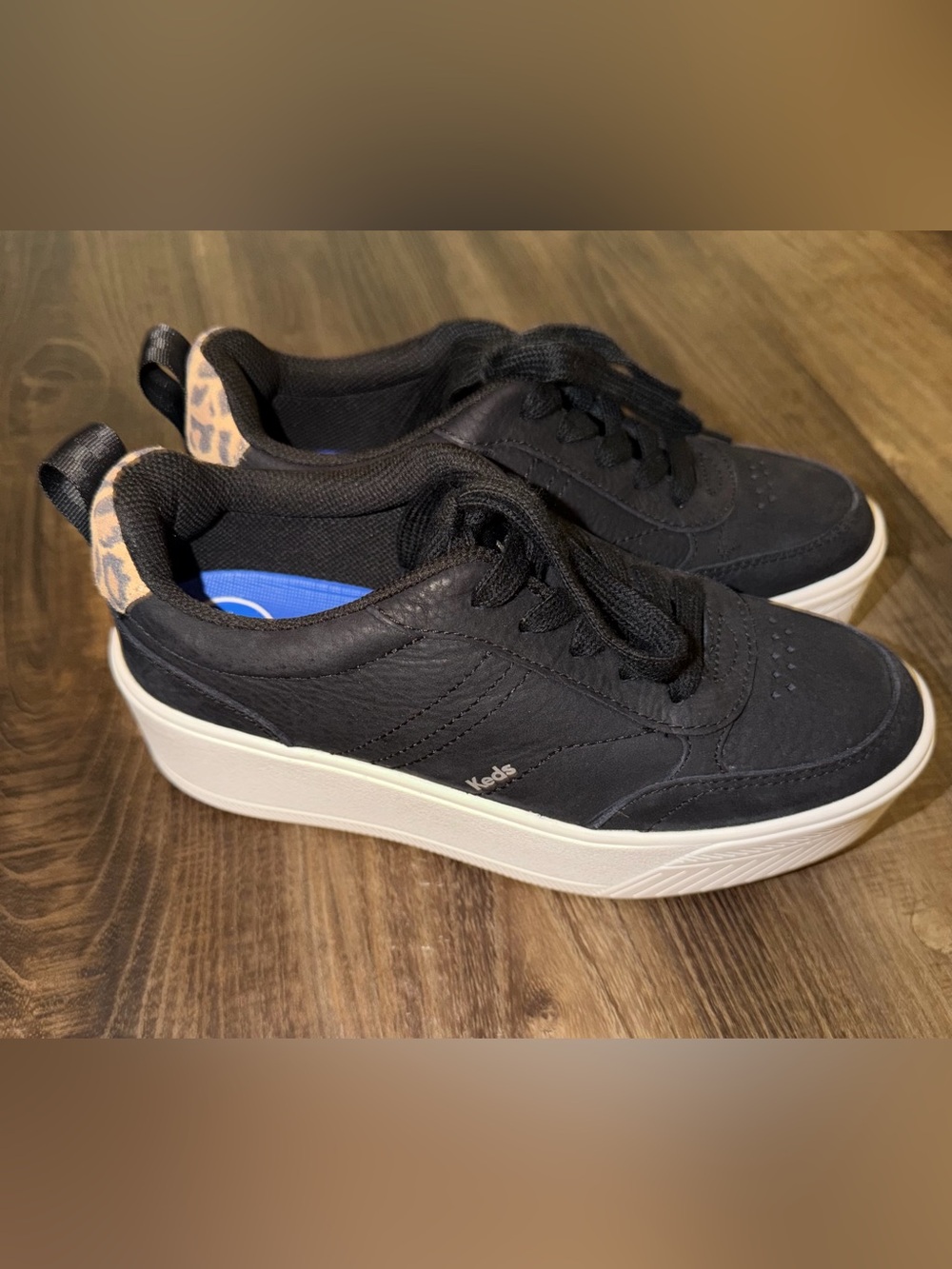 NWOT-Keds Black Platform Leather Sneakers with White Sole